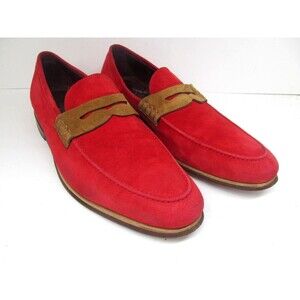 Paul Stuart Mens Red Suede Half Strap Penny Loafers Size US 8 Made In Italy VGC